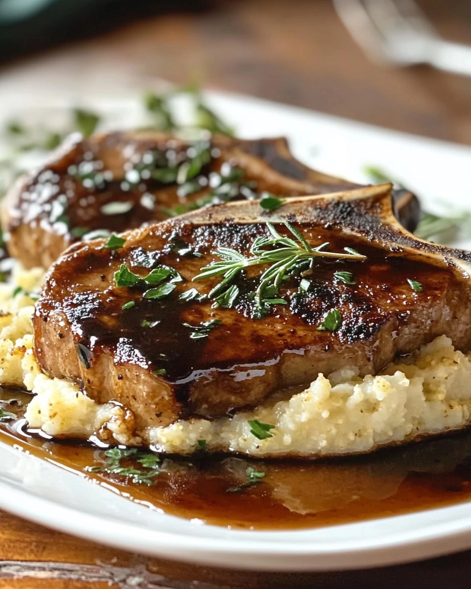 Balsamic Pork Chops with Cauli Mash