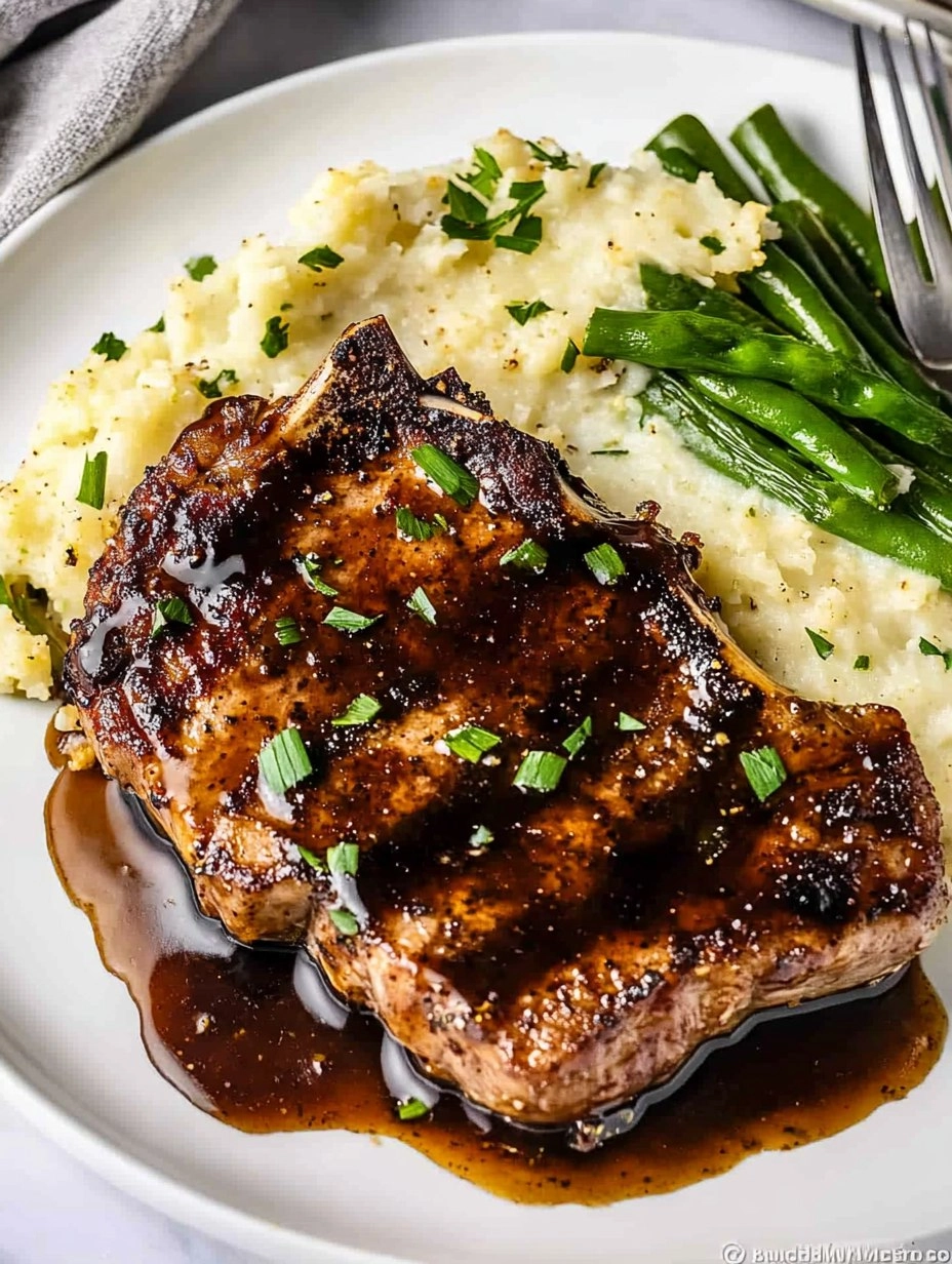 Balsamic Pork Chops with Cauli Mash