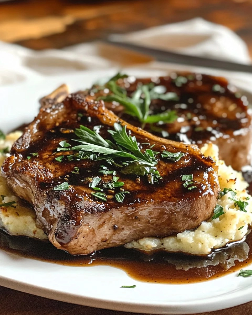 Balsamic Pork Chops with Cauli Mash