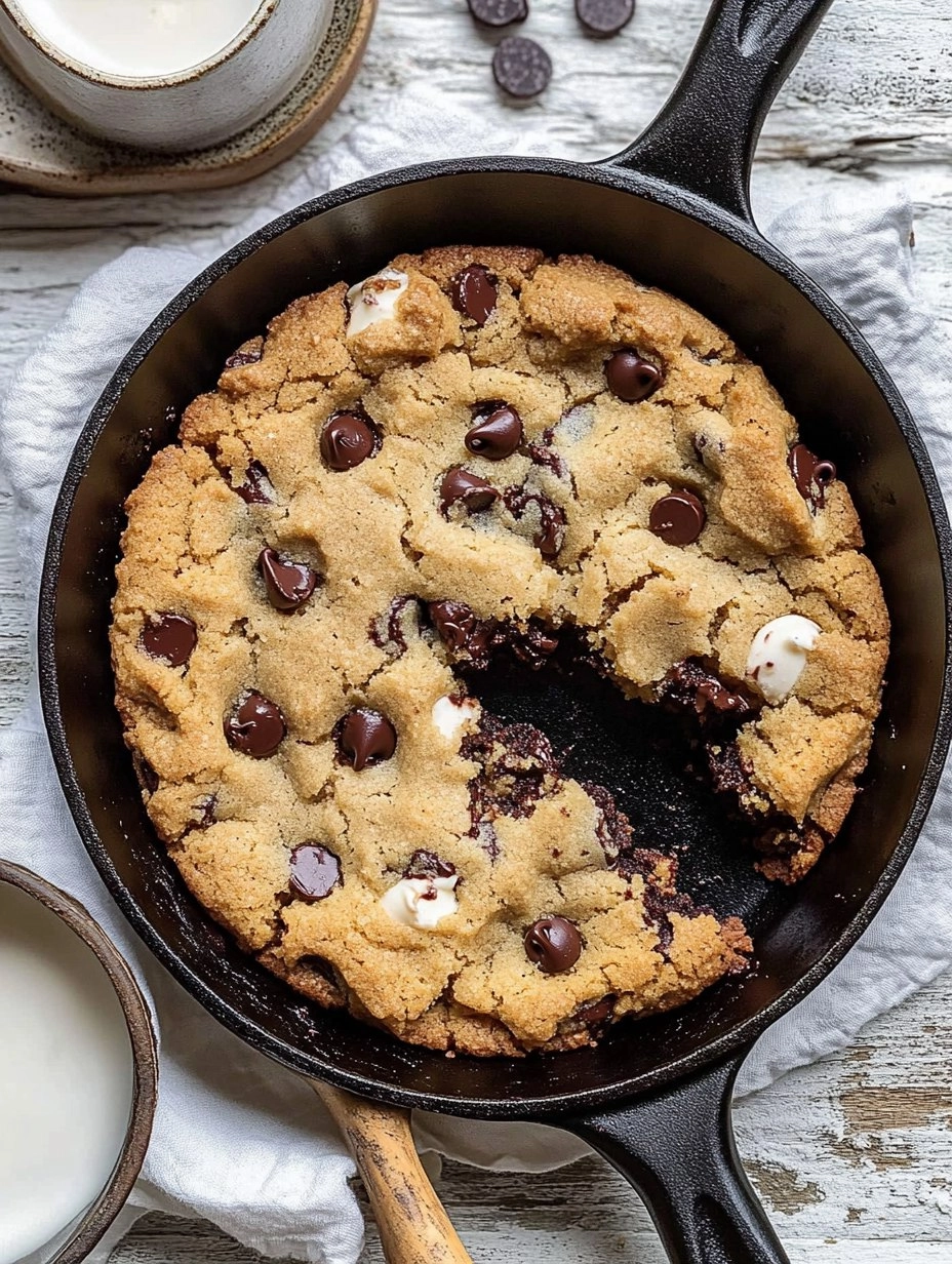 Chewy Gooey Chocolate Chip Skillet Cookie