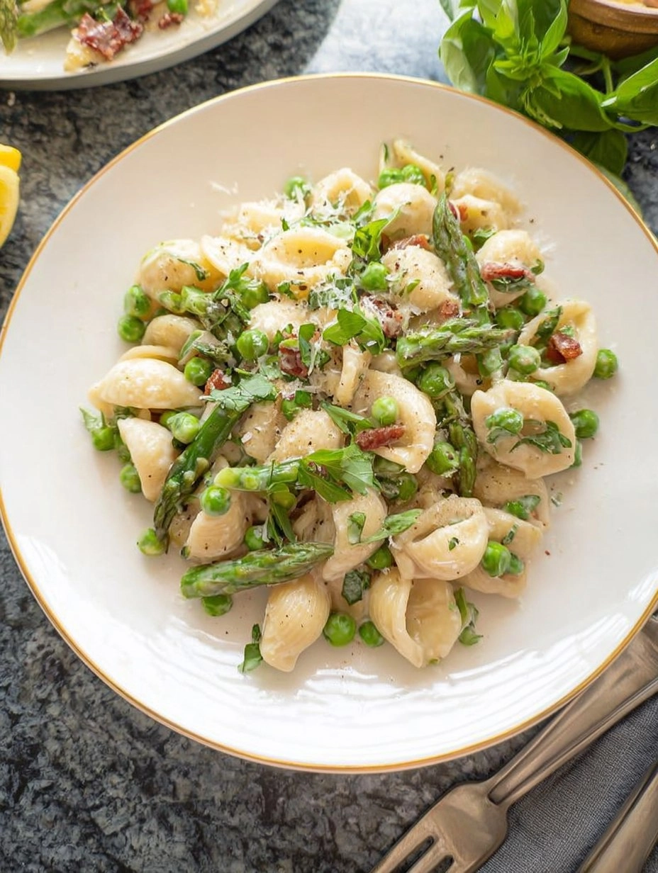 Creamy Lemon Asparagus Pasta with Peas & Parmesan