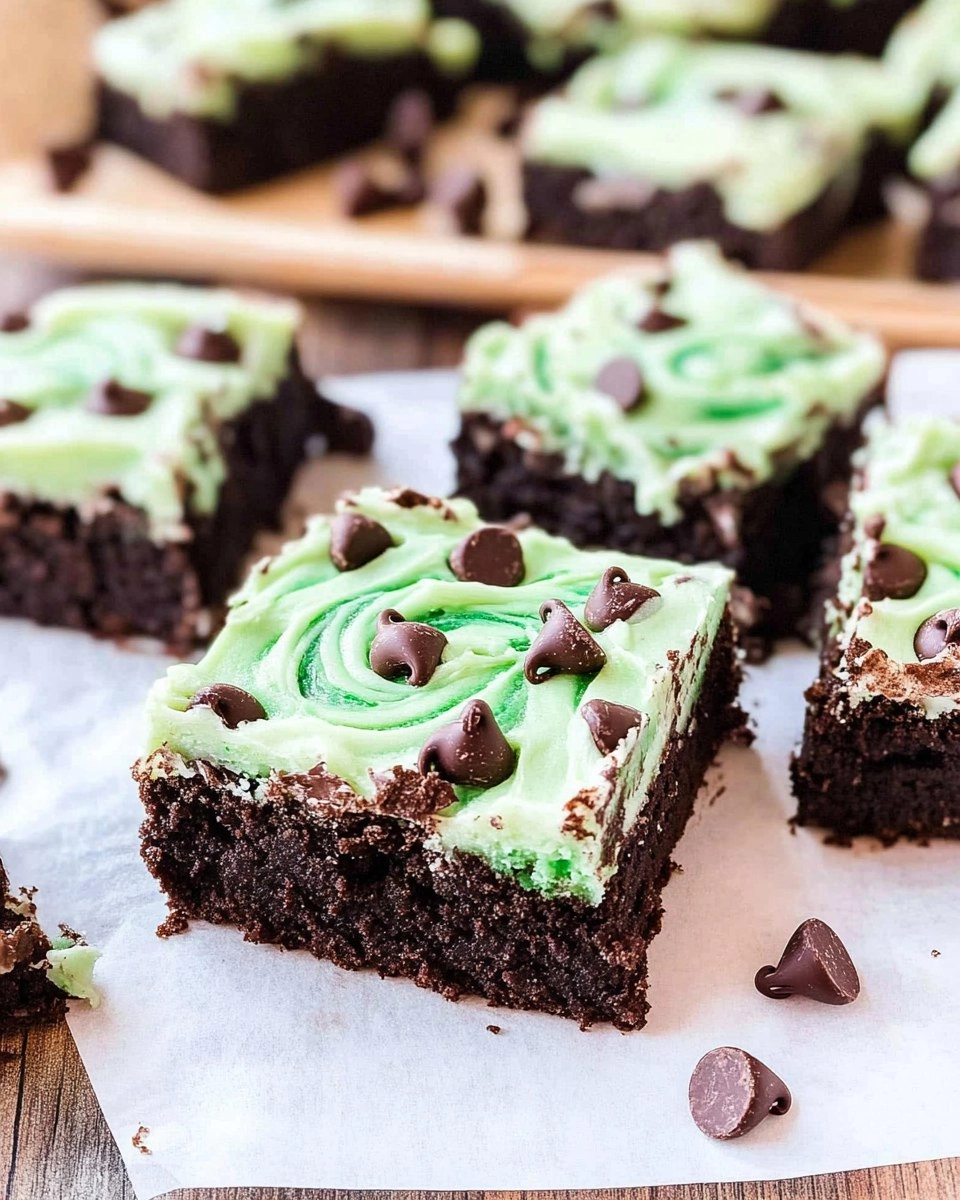 Mint Chocolate Chip Brownies with Green Swirl Frosting
