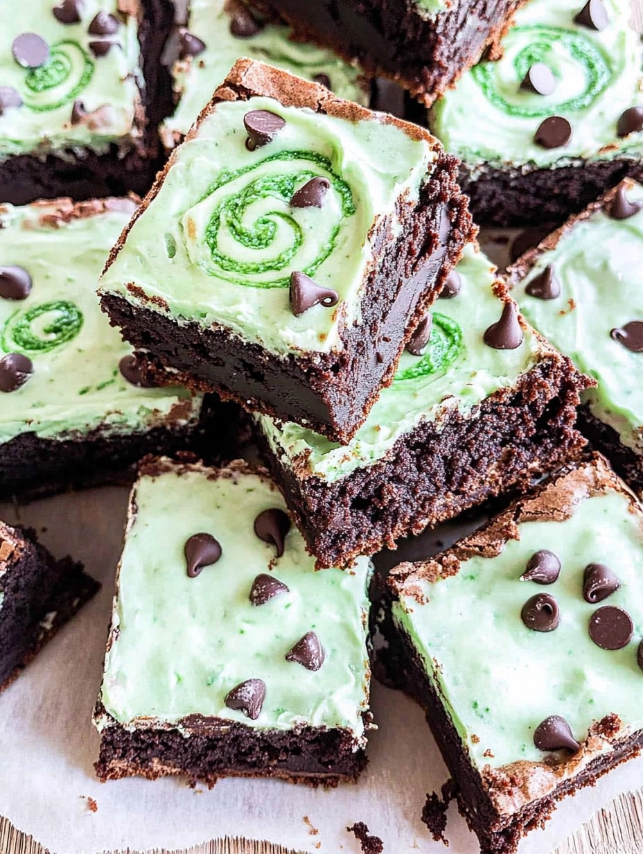Mint Chocolate Chip Brownies with Green Swirl Frosting