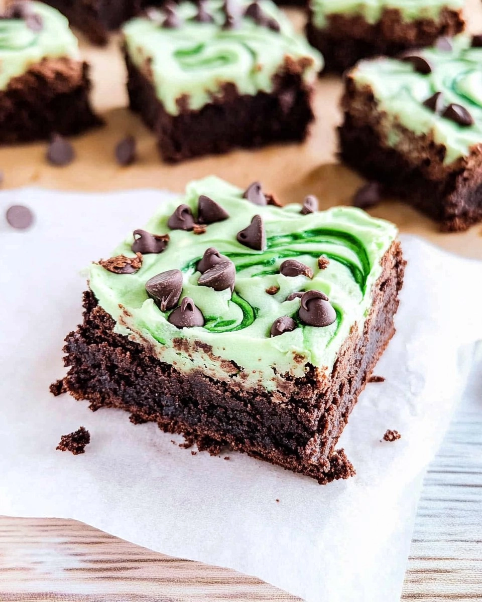 Mint Chocolate Chip Brownies with Green Swirl Frosting