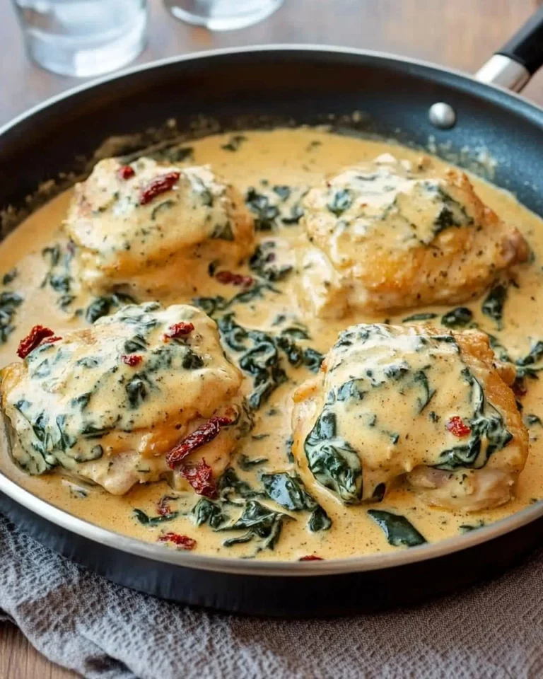 One-Pan-Creamy-Tuscan-Chicken-Thighs-with-Spinach-Sun-Dried-Tomatoes-Recipe