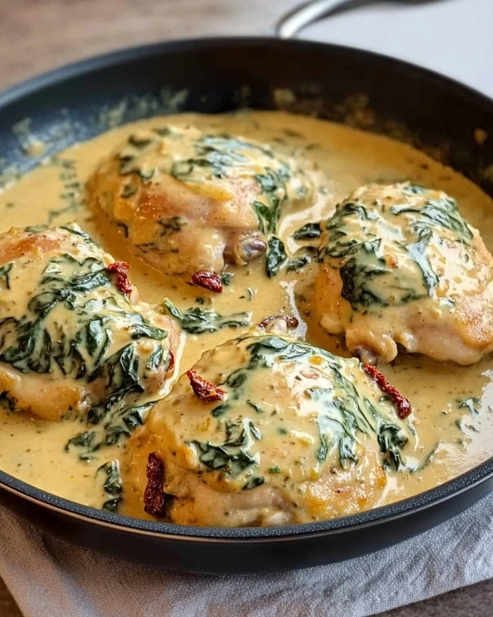 One-Pan Creamy Tuscan Chicken Thighs with Spinach & Sun-Dried Tomatoes
