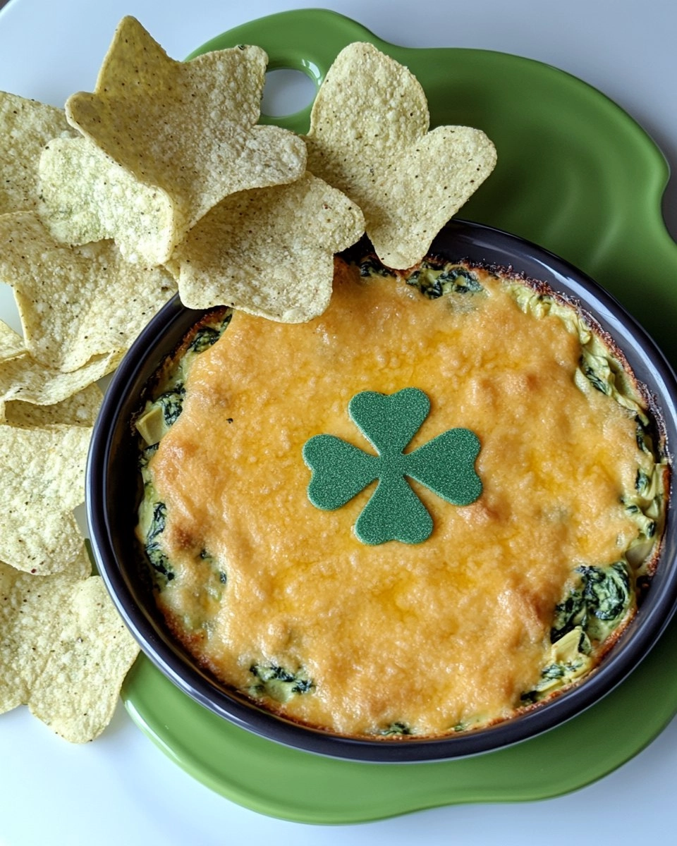 Shamrock Spinach Artichoke Dip with Green Tortilla Chips