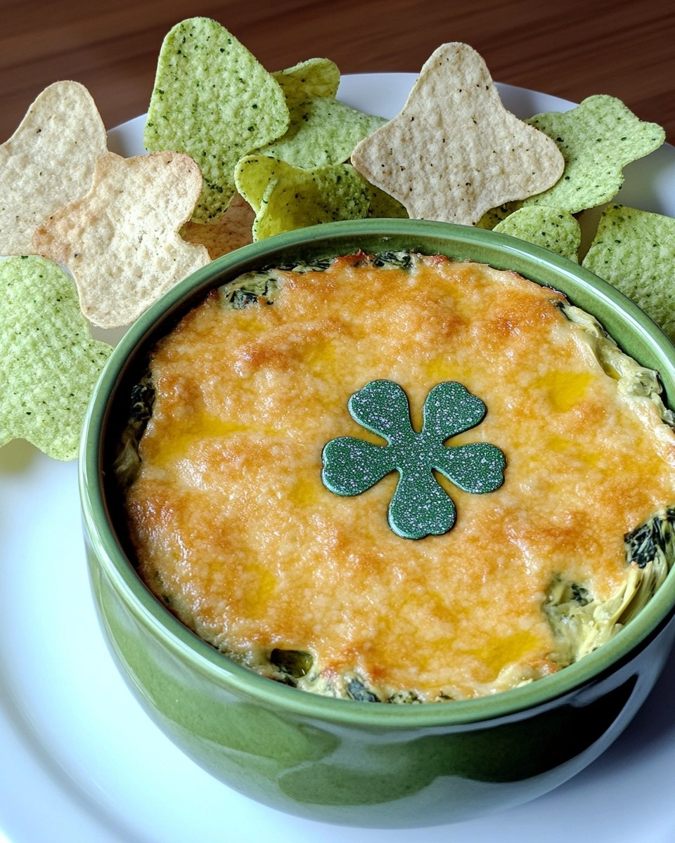 Shamrock Spinach Artichoke Dip with Green Tortilla Chips