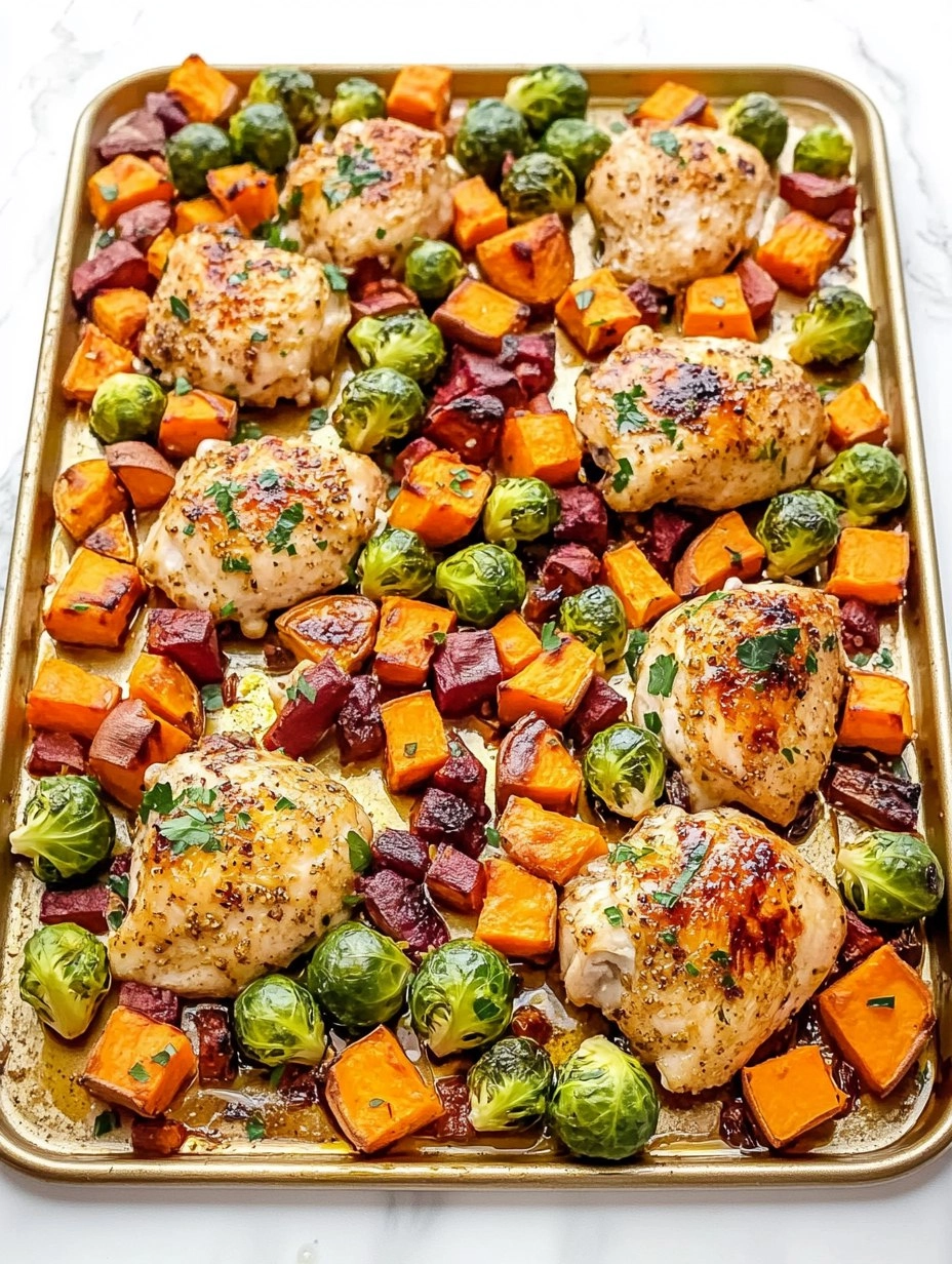 Sheet-Pan Maple Dijon Chicken with Brussels Sprouts & Sweet Potatoes 101 Sheet-Pan Maple Dijon Chicken with Brussels Sprouts & Sweet Potatoes