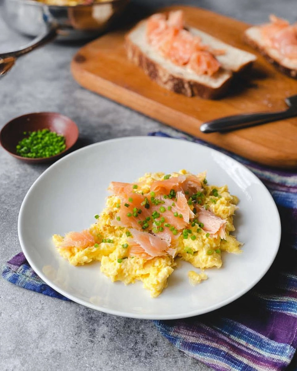 Soft Scrambled Eggs with Smoked Salmon & Chives (Toast or Bagel)
