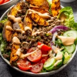 Burger Bowls with Chipotle Ranch Sweet Potato Fries 116 Burger-Bowls-with-Chipotle-Ranch-Sweet-Potato-Fries-Recipe