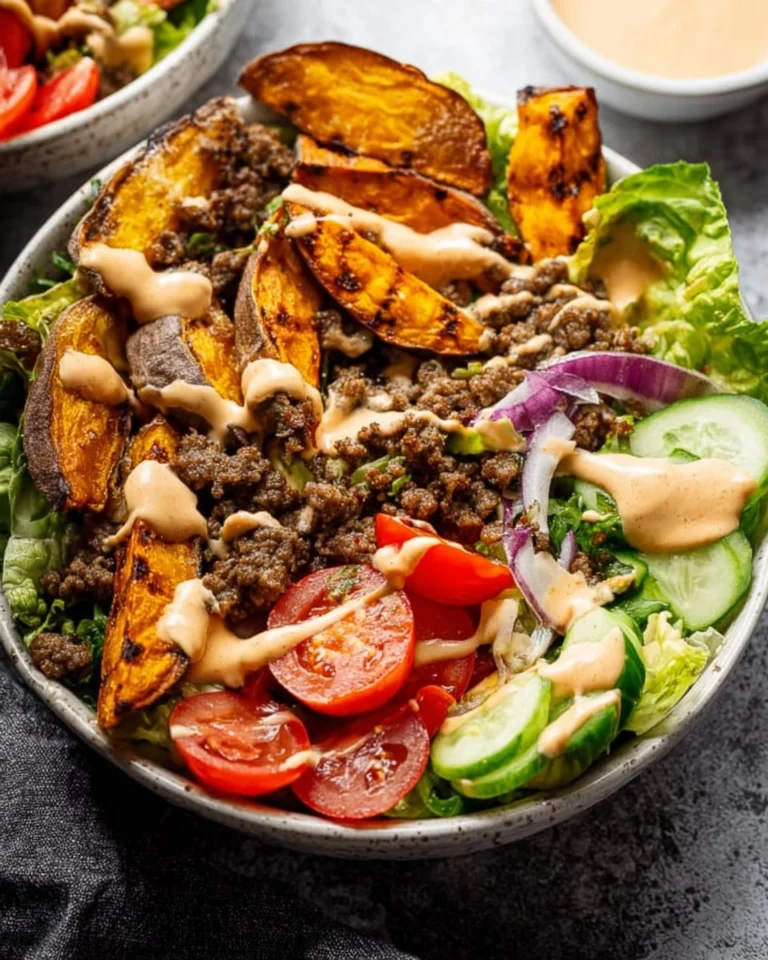 Burger-Bowls-with-Chipotle-Ranch-Sweet-Potato-Fries-Recipe