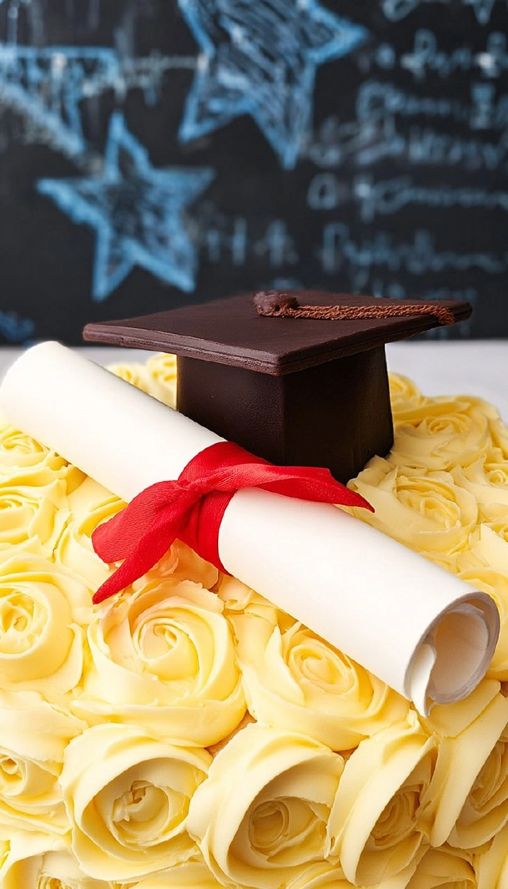 Elegant Graduation Cake with Fondant Cap Topper 110 Elegant Graduation Cake with Fondant Cap Topper