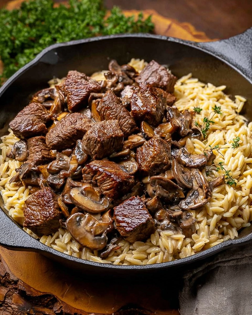 Steak Bites with Creamy Mushroom Orzo 154 Steak Bites with Creamy Mushroom Orzo