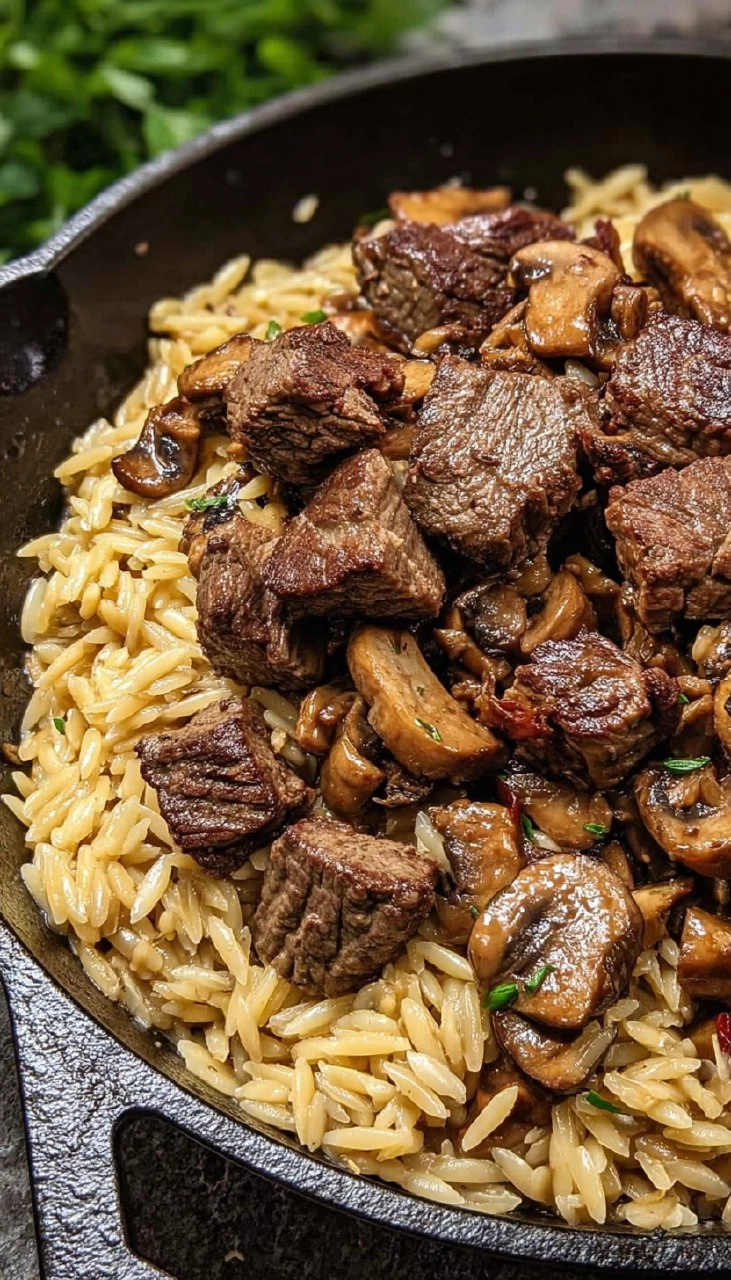Steak Bites with Creamy Mushroom Orzo 155 Steak Bites with Creamy Mushroom Orzo