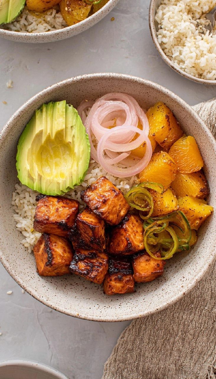 Sticky Orange Salmon Bowls.