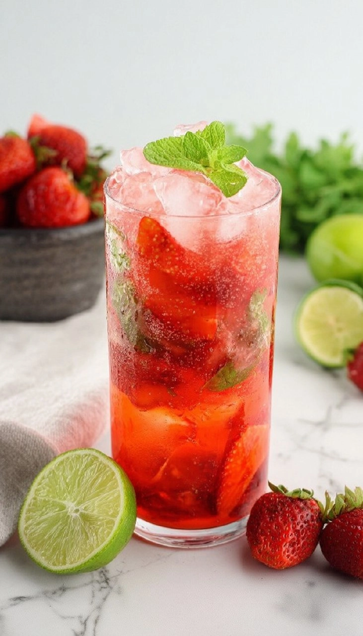 Virgin Strawberry Mojito Mocktail 55 Virgin Strawberry Mojito Mocktail
