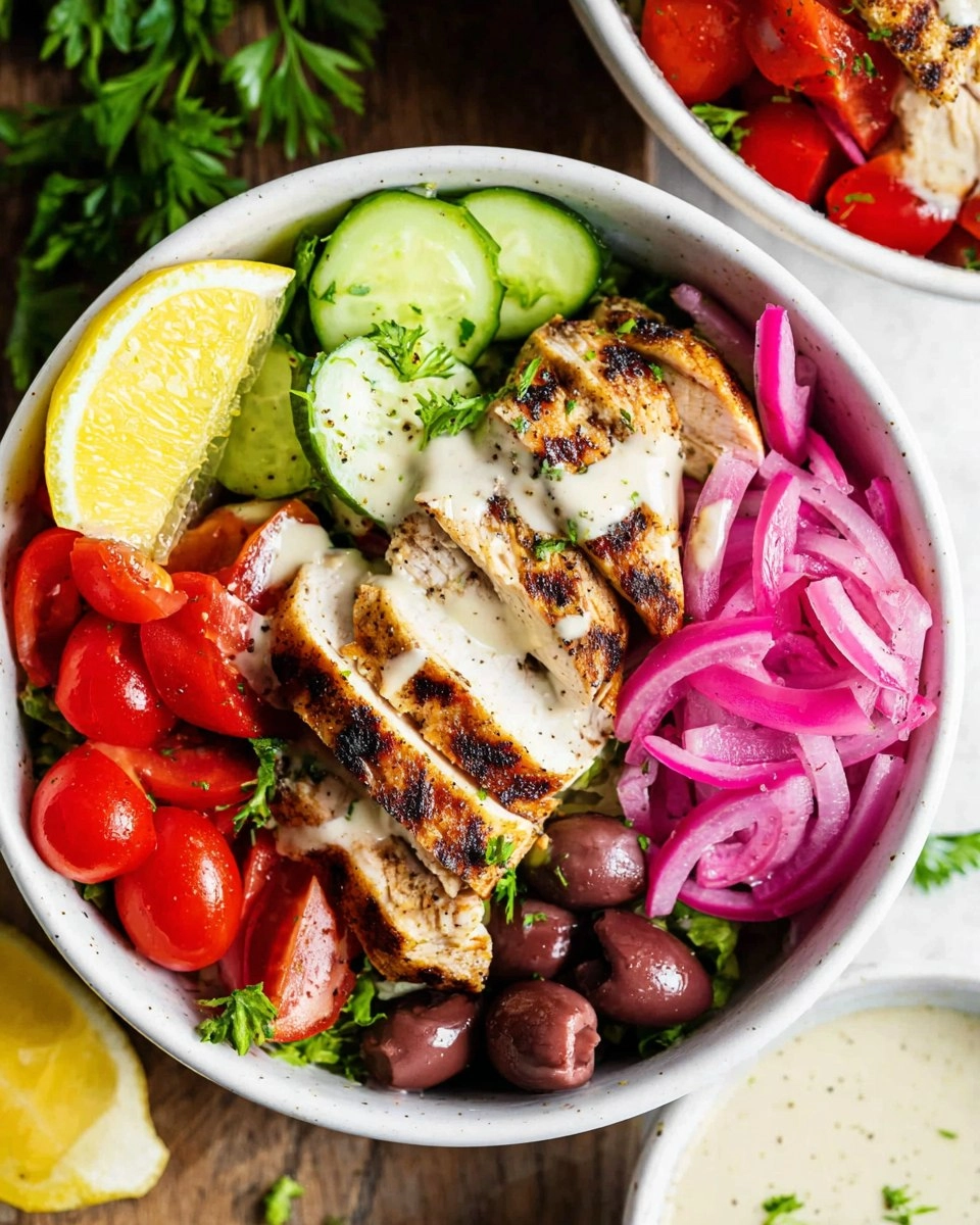 Greek Chicken Bowls with Lemon Garlic Tahini Sauce (Healthy Mediterranean Bowls)