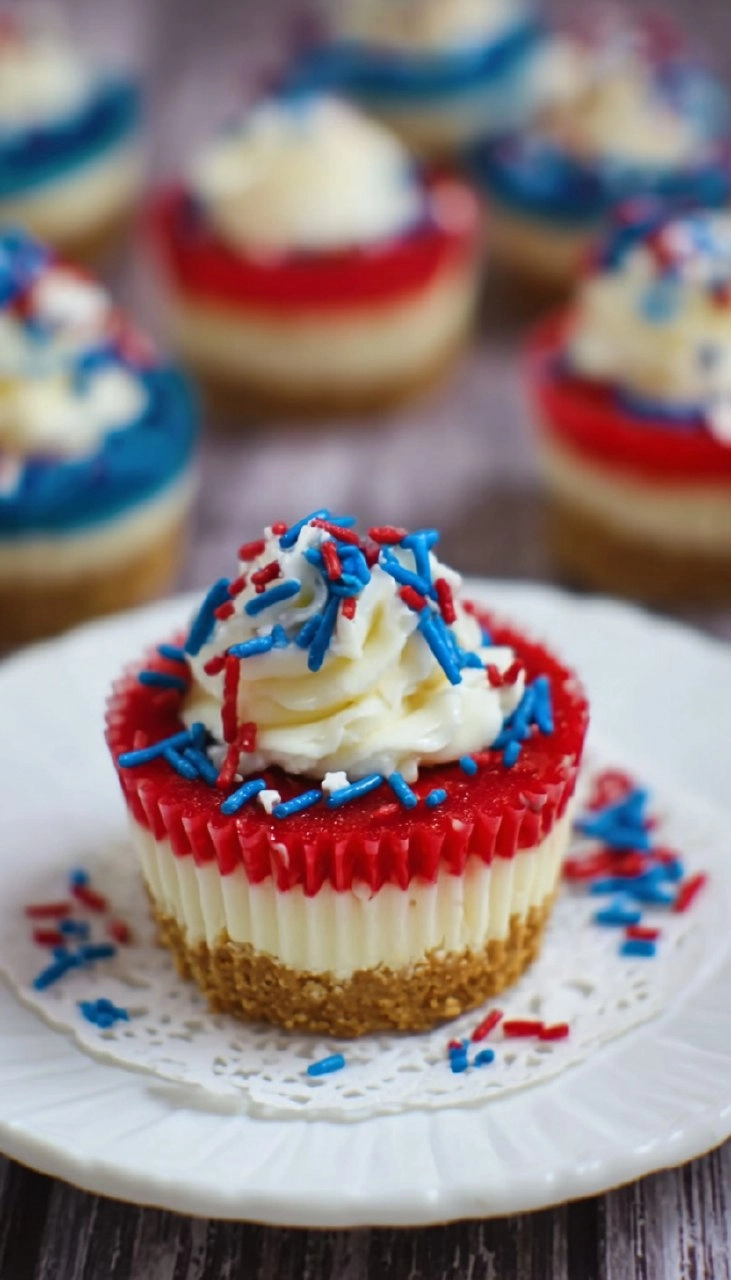 Red, White and Blue Mini Cheesecakes