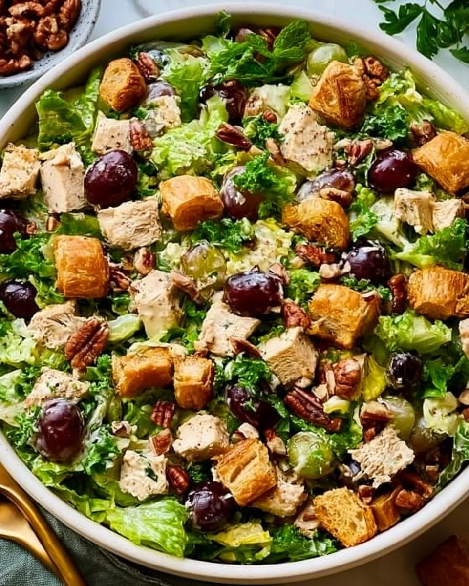 Chicken Salad with Grapes, Pecans, and Croissant Croutons
