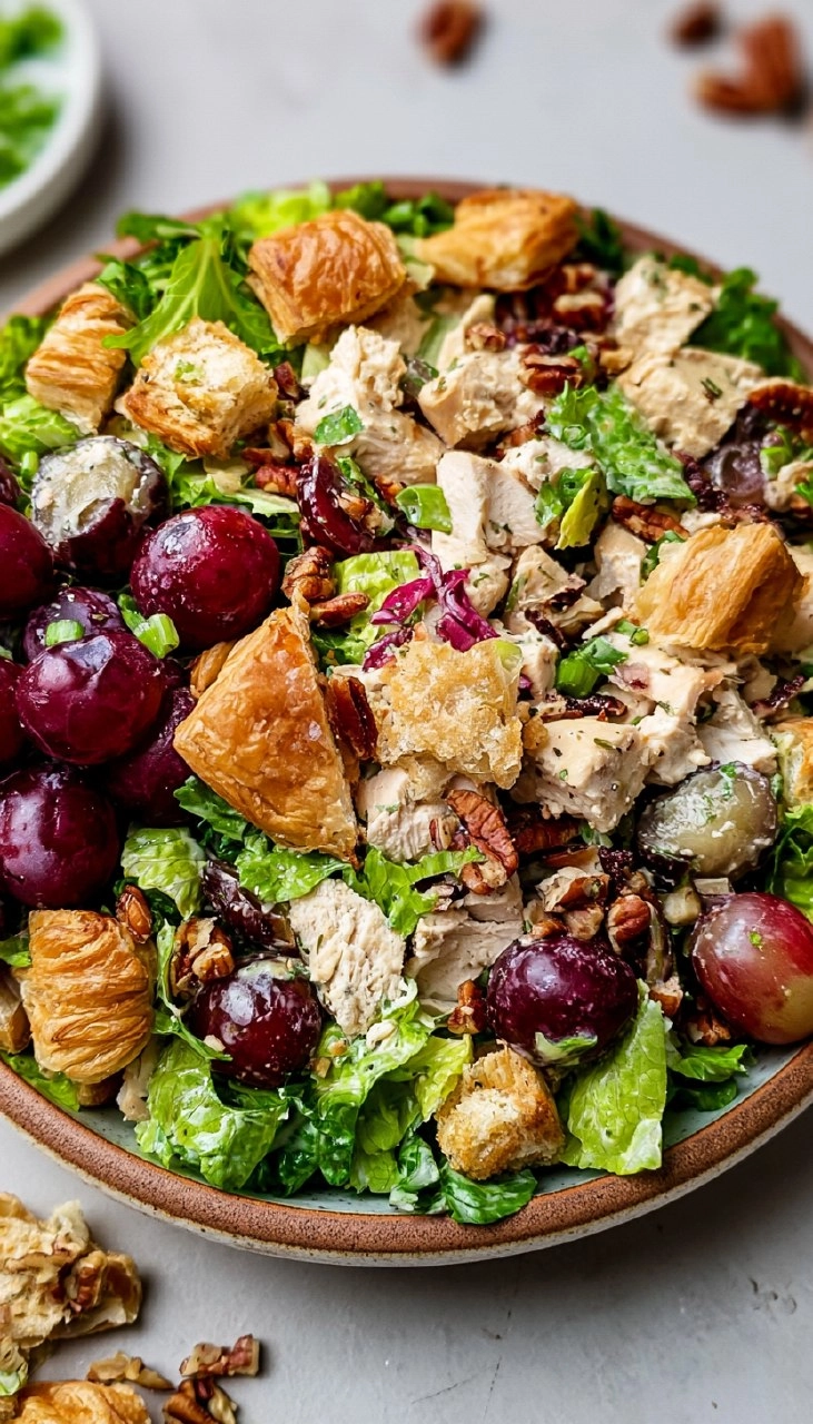 Chicken Salad with Grapes, Pecans, and Croissant Croutons
