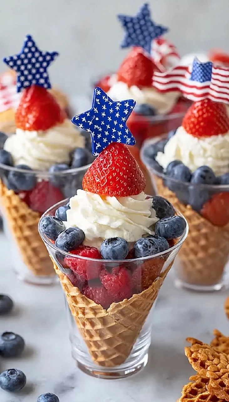 No-Bake 4th of July Patriotic Fruit Cones