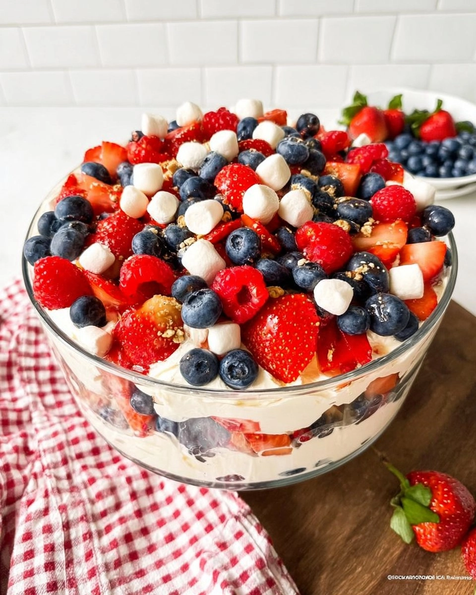 Red White and Blue Cheesecake Salad | Patriotic No-Bake Dessert for the 4th of July