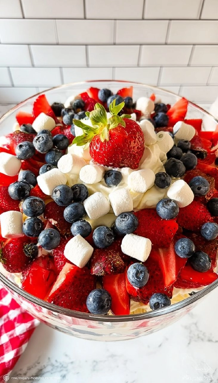 Red White and Blue Cheesecake Salad | Patriotic No-Bake Dessert for the 4th of July