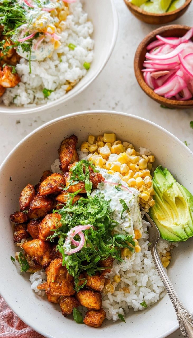 Street Corn Chicken Rice Bowls