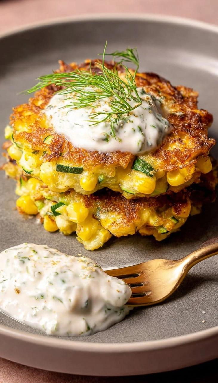 Corn and Zucchini Fritters with Herb Yogurt Sauce