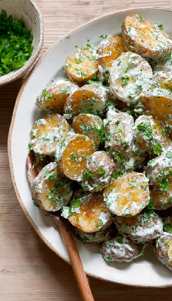 Crispy Potato Salad with Creamy Herb Yogurt Dressing