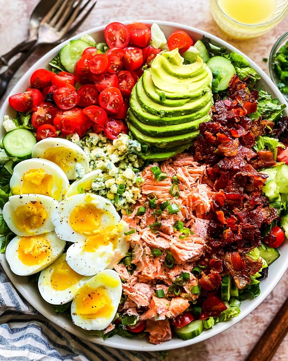 Salmon Cobb Salad with Avocado and Bacon (Whole30, Keto) 94 Salmon Cobb Salad with Avocado and Bacon (Whole30, Keto)
