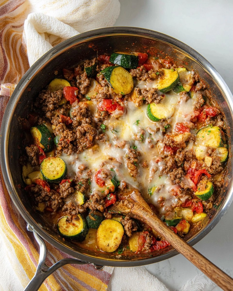 Cheesy Ground Beef Zucchini Skillet