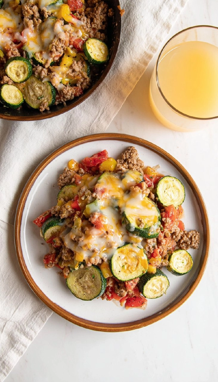 Cheesy Ground Beef Zucchini Skillet