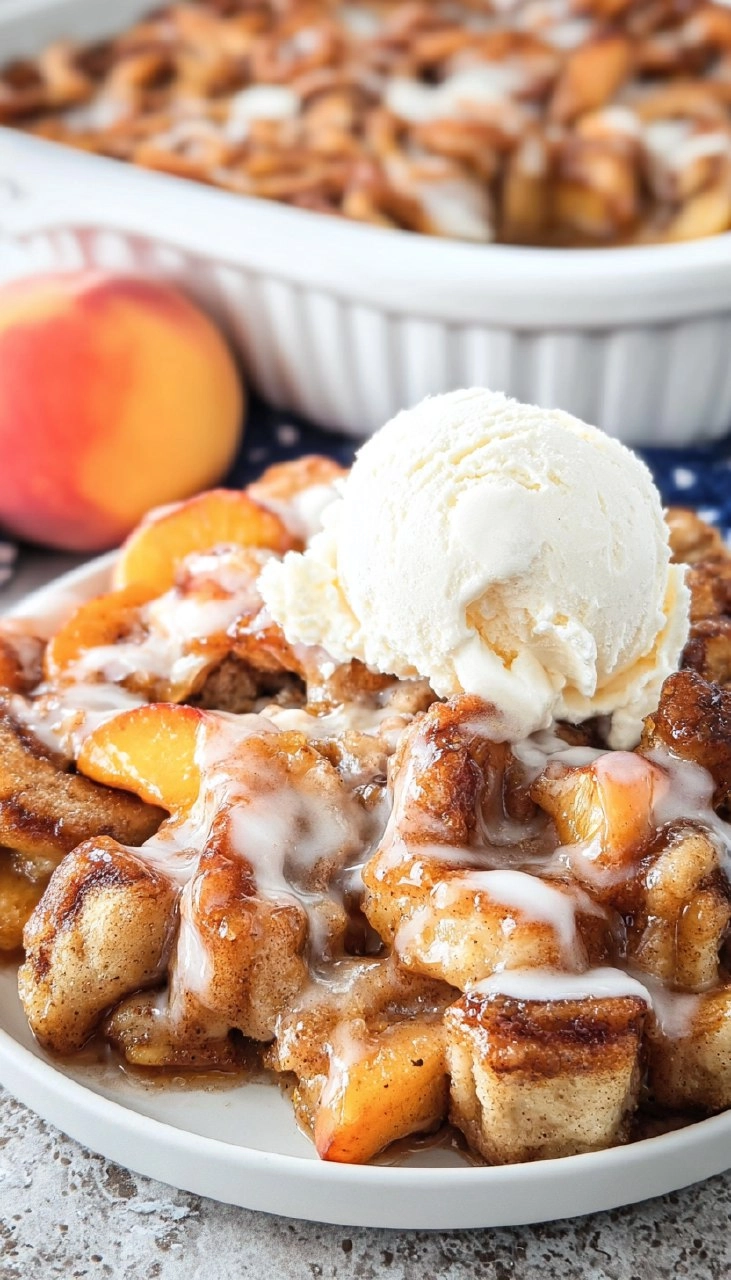 Cinnamon Roll Peach Cobbler