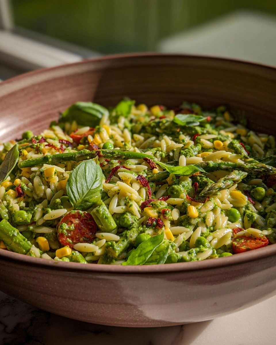 Spring Orzo Pasta Salad with Creamy Basil Vinaigrette