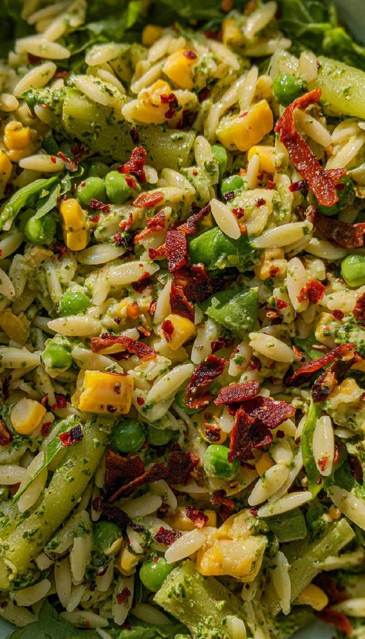 Spring Orzo Pasta Salad with Creamy Basil Vinaigrette