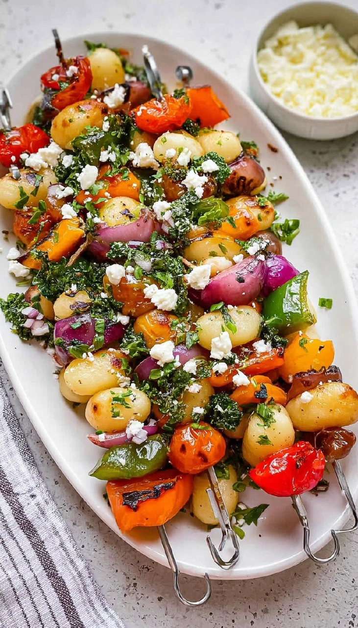 Rainbow Grilled Gnocchi Skewers