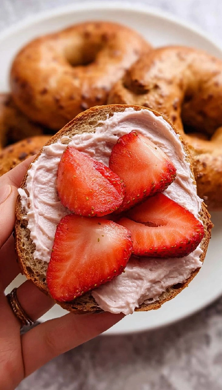 Strawberry Cottage Cheese Bagels