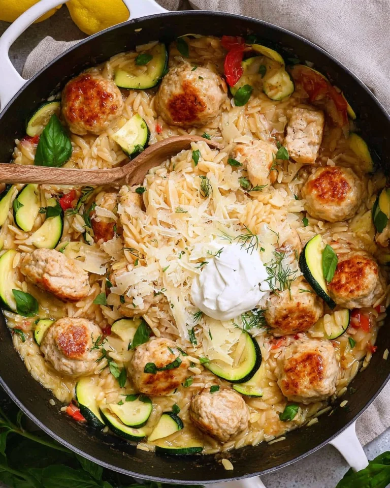 Summer-Squash-Orzo-Skillet-with-Chicken-Meatballs-Recipe